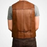 Men’s Brown Lambskin Leather Button Vest - Image 3