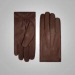 Men’s Brown Lambskin Leather Gloves with White Fur Lining