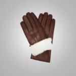 Men’s Brown Lambskin Leather Gloves with White Fur Lining - Image 2