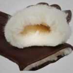 Men’s Brown Lambskin Leather Gloves with White Fur Lining - Image 3