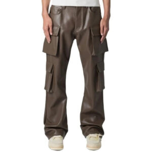 Men?s Brown Leather Cargo Trousers with Four Flap Pockets