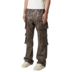 Men’s Brown Leather Cargo Trousers with Four Flap Pockets - Image 3
