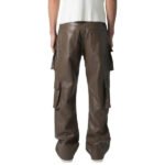 Men’s Brown Leather Cargo Trousers with Four Flap Pockets - Image 2