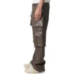 Men’s Brown Leather Cargo Trousers with Four Flap Pockets - Image 5