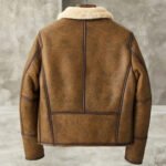Men's Brown Shearling Lapel Jacket - Short Style B3 Bomber Coat - Image 2