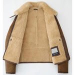 Men's Brown Shearling Lapel Jacket - Short Style B3 Bomber Coat - Image 5