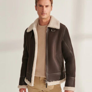 Men's Brown Shearling Pilot Leather Aviator Jacket