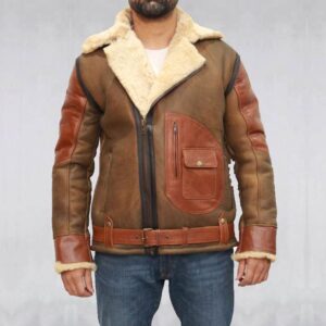 Men's Brown Sheepskin Bomber Jacket