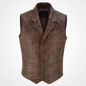 Men?s Cowhide Motorcycle Leather Vest Waistcoat