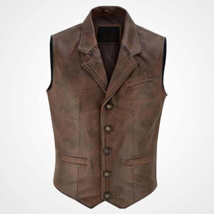 Men’s Cowhide Motorcycle Leather Vest Waistcoat