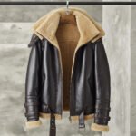 Men's Dark Brown B3 Bomber Shearling Jacket with Double Collar