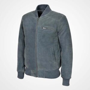 Men's Gray Suede Leather Bomber Flight Jacket