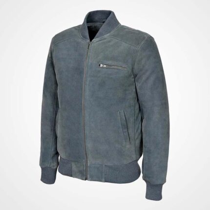 Men's Gray Suede Leather Bomber Flight Jacket