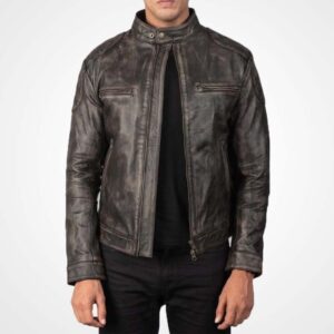 Men's Handmade Distressed Brown Cowhide Leather Racer Jacket