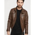 Men's Hooded Brown Leather Jacket - Image 2