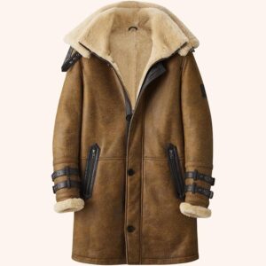 Men's Long B7 Bomber Jacket - Vintage Brown Winter Coat with Fur