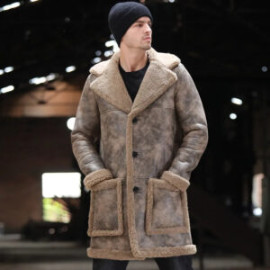 Men's Long Waxed Shearling Sheepskin Fur Coat