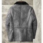 Men's Metallic Gray B3 Shearling Bomber Jacket - Genuine Leather Coat - Image 2