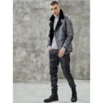 Men's Metallic Gray B3 Shearling Bomber Jacket - Genuine Leather Coat - Image 3