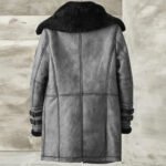Men's Metallic Gray Shearling B7 Bomber Long Coat - Image 2
