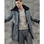 Men's Metallic Gray Shearling B7 Bomber Long Coat - Image 3