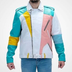 Men's Multi-Color Pastel Moto Biker Jacket in Genuine Leather