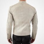 Men's Off-White Leather Moto Jacket with Stand Collar - Image 2