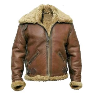 Mens RAF B3 Aviator Pilot Shearling Brown Bomber Leather Jacket