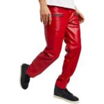Men’s Red Leather Pants with Zip Pockets - Image 3