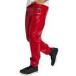 Men’s Red Leather Pants with Zip Pockets - Image 2