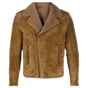 Mens Shearling Bomber Suede Leather Motorcycle Jacket