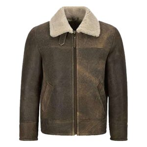 Mens Shearling RAF Flying Dirty Beige Bomber Leather Jacket