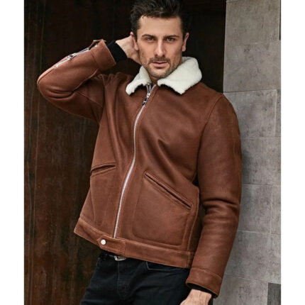 Men's B3 Shearling Jacket - Turn-Down Collar Winter Short Coat