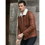 Men's B3 Shearling Jacket - Turn-Down Collar Winter Short Coat - Image 2