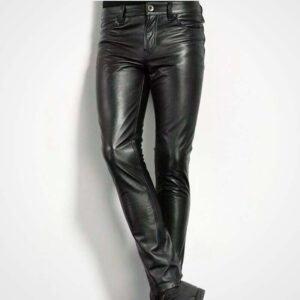 Men's Slim Fit Genuine Leather Biker Pants
