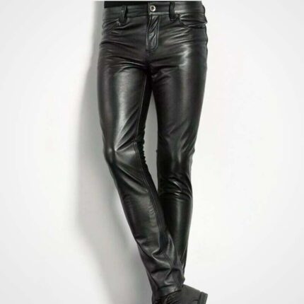 Men's Slim Fit Genuine Leather Biker Pants