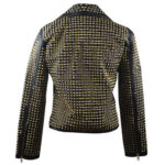 Men's Vintage Club Style Black Golden Studded Brando Biker Belted Leather Jacket - Image 2