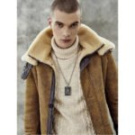 Men's Vintage Brown Shearling B7 Bomber Long Fur Coat - Image 3