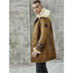 Men's Vintage Brown Shearling B7 Bomber Long Fur Coat - Image 4