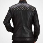Men's Vintage Cowhide Leather Biker Jacket with Silver Studs - Image 2