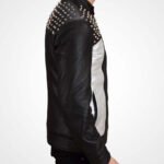 Men's Vintage Cowhide Leather Biker Jacket with Silver Studs - Image 3