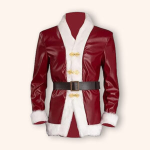 Men's Violent Night Santa Claus Red Leather Jacket with Faux Fur