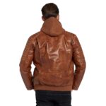 Men's Waxed Brown Hooded Leather Jacket - Image 3