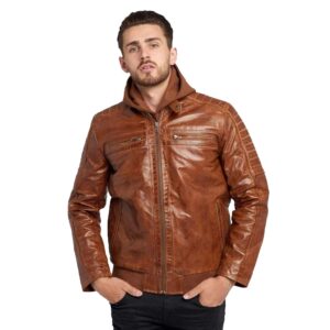 Men's Waxed Brown Hooded Leather Jacket
