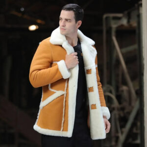 Men's Yellow Shearling B7 Military Long Coat