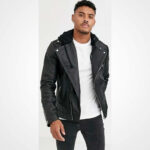 Men's Black Lambskin Leather Jacket with Hood