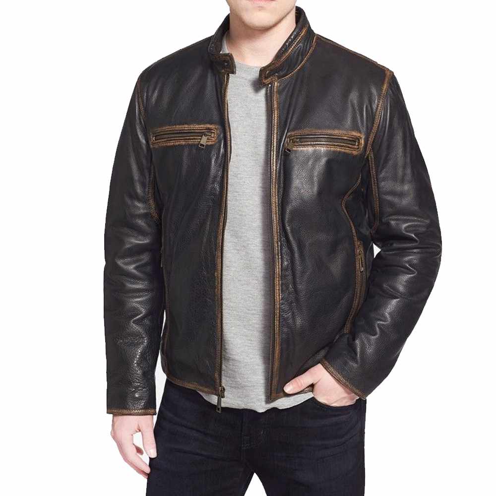 Men?s Slim Fit Bomber Vintage Leather Jacket