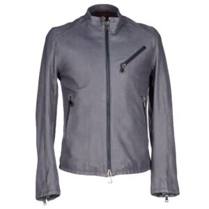 Men?s Slim Fit Grey Leather Motorcycle Jacket