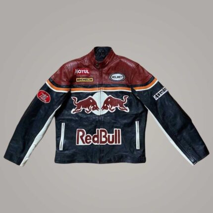 Mens Vintage Red Bull Motorcycle Leather Jacket