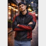 Deadshot Red and Black Biker Motorcycle Leather Jacket for Men - Image 2